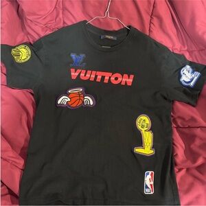 LOUIS VUITTON Men's x NBA Crossover Round Neck Printing Short Sleeve Black